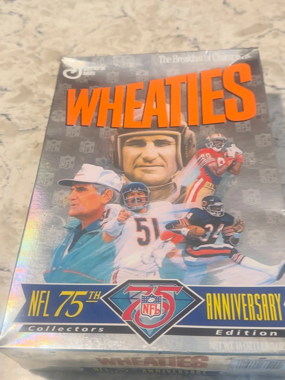 Wheaties NFL 75th Anniversary Collector's Cereal Box - Orange/Blue/White